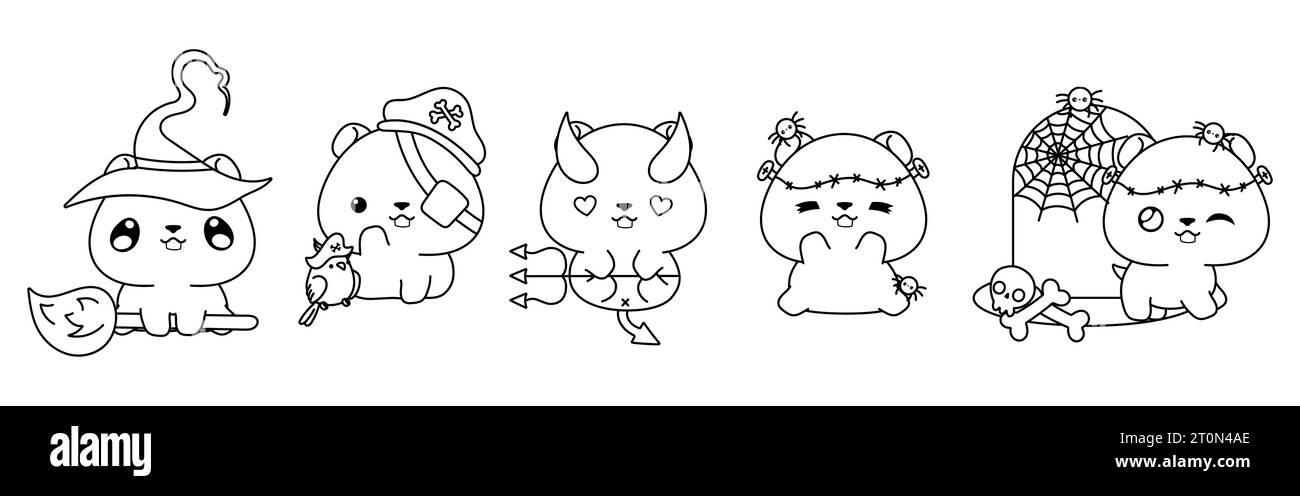 Set of kawaii halloween hamster coloring page collection of cute vector halloween animal outline stock vector image art