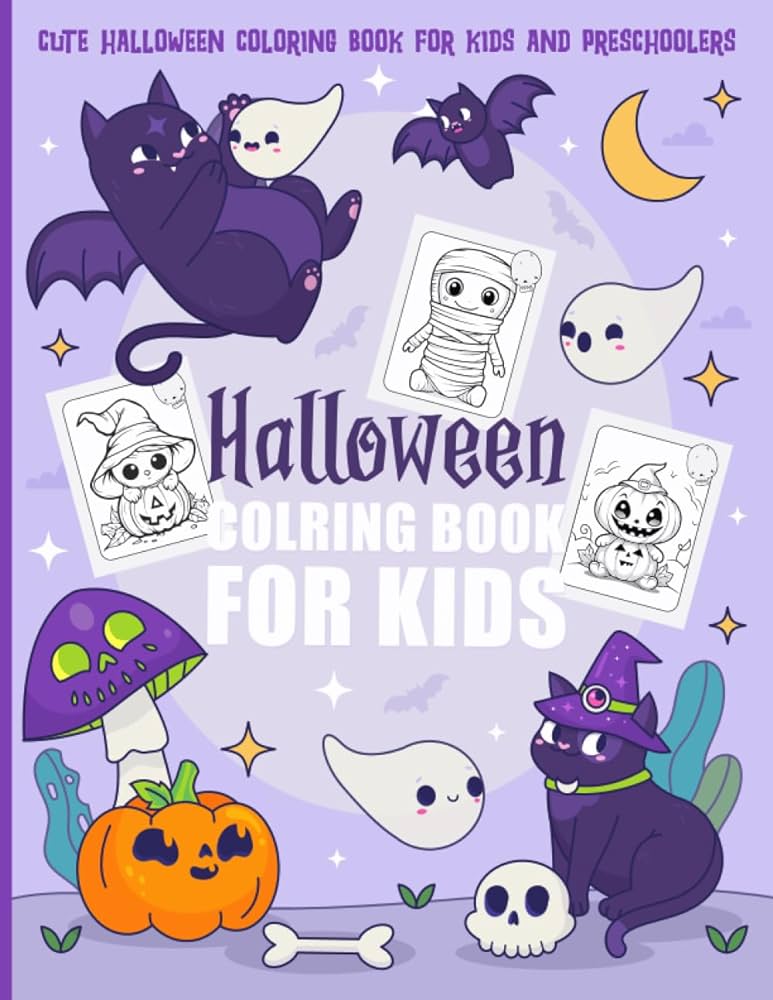 Cute halloween coloring book for kids and preschoolers spooky cute halloween season themed coloring pages for kids filled with grinning pumpkins houses and more halloween gifts for kids boo