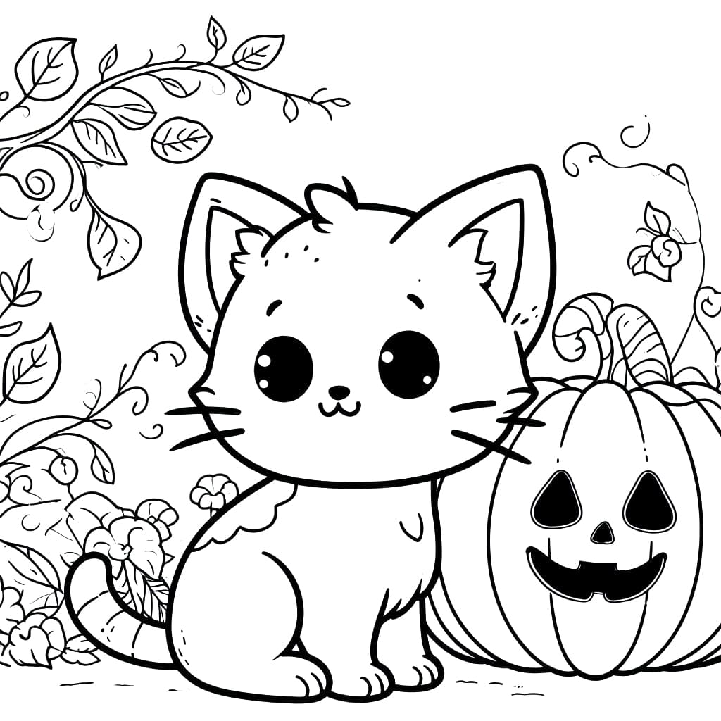 Halloween cat for kids coloring page