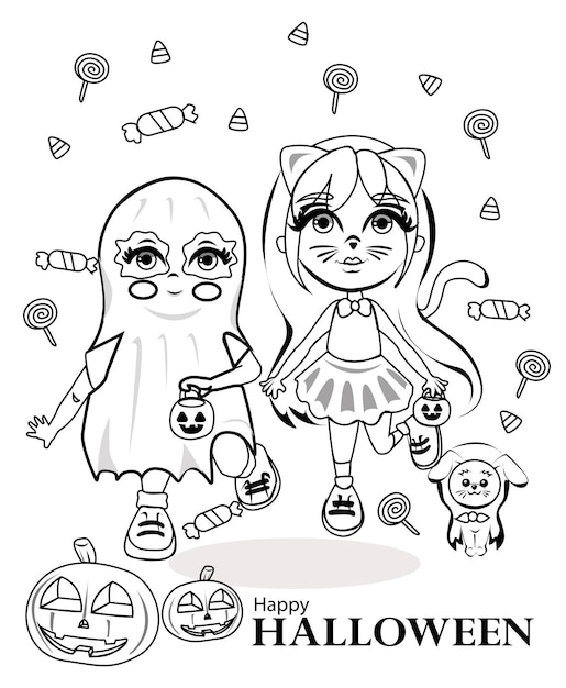 Premium vector halloween coloring page