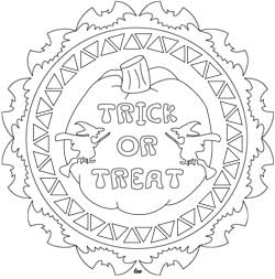 Trick or treat halloween mandala coloring page