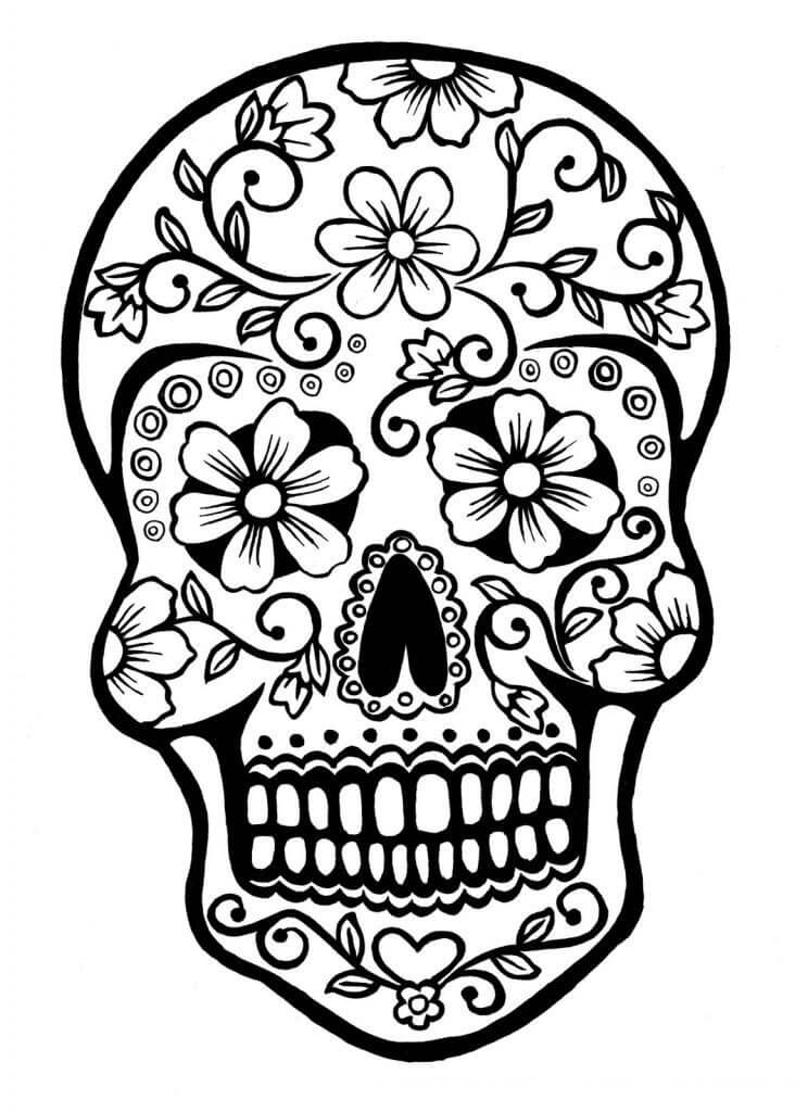 Skull in halloween mandala coloring page