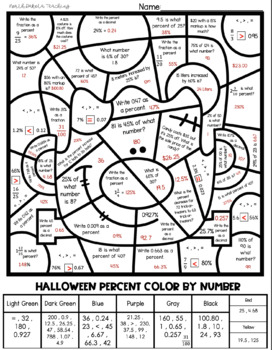 Halloween color by number math activity th grade by mrs kayla durkin