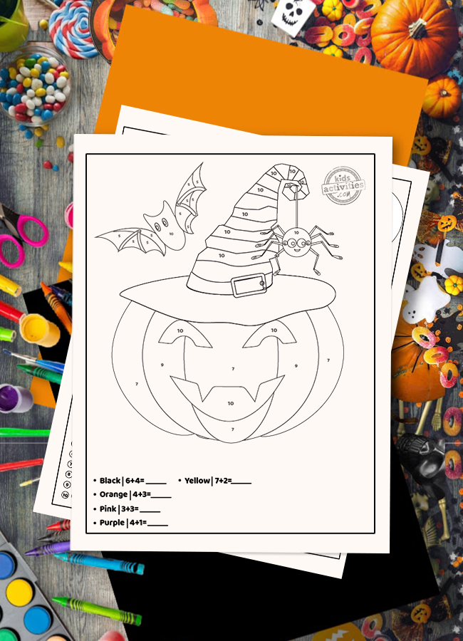 Printable halloween addition color by number worksheets kids activities blog