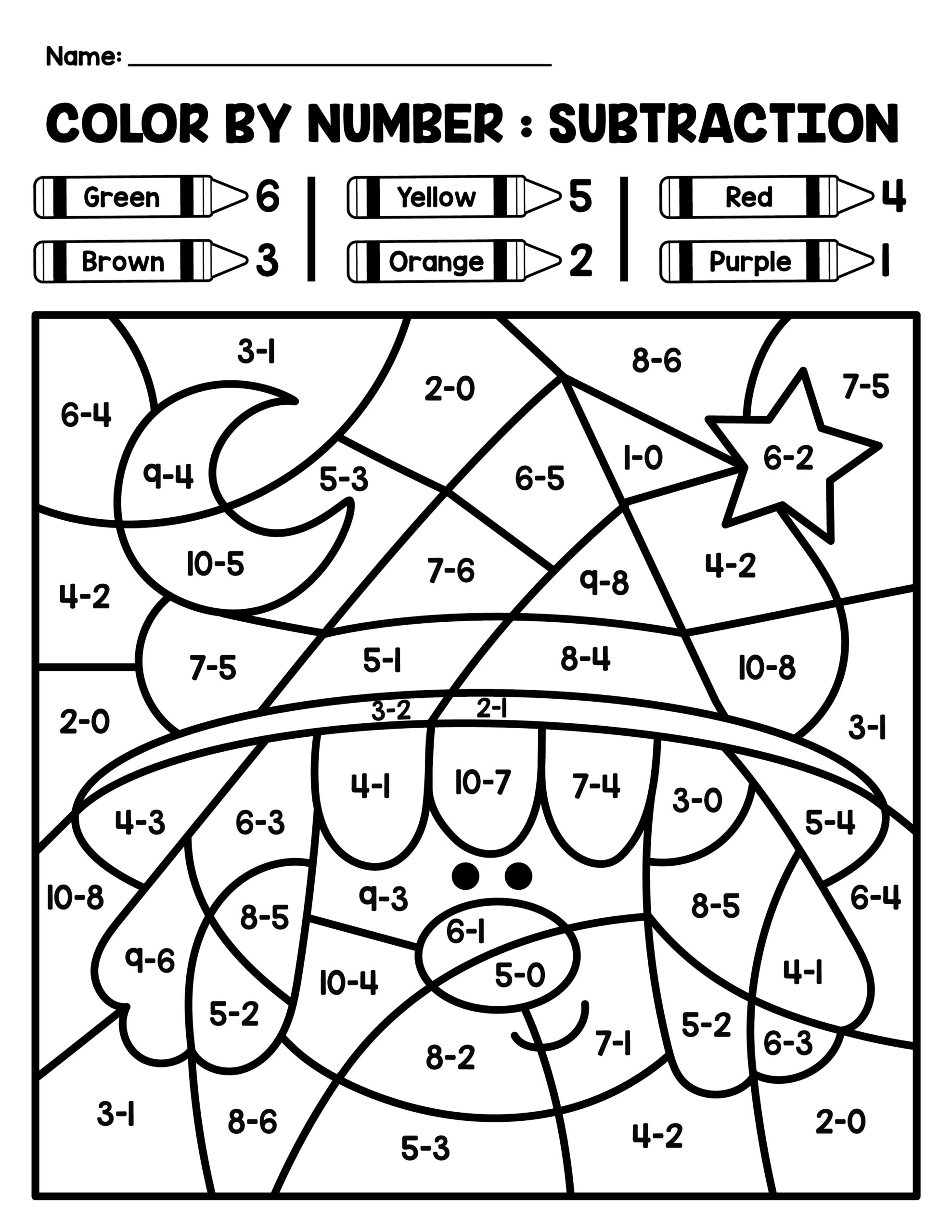 Halloween color by number worksheets addition subtraction made by teachers