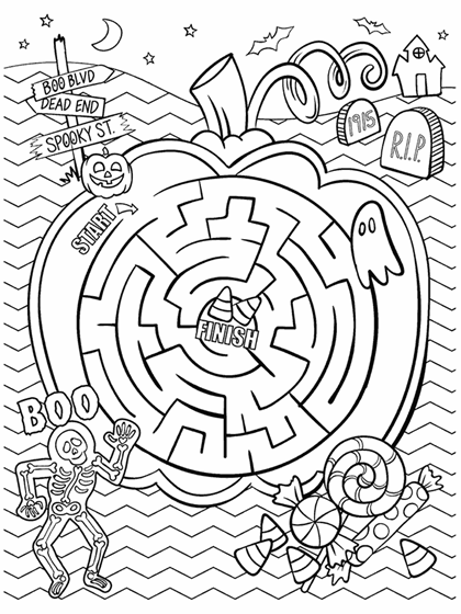 Halloween maze coloring page