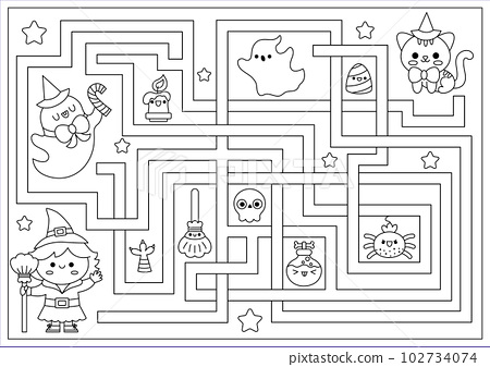 Halloween black and white maze for kids autumn