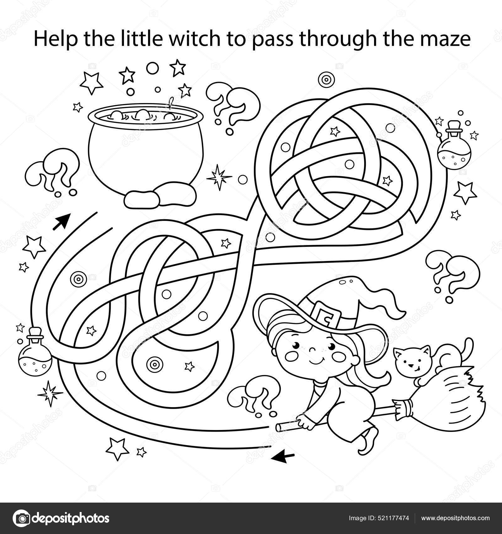 Maze labyrinth game puzzle tangled road coloring page outline cartoon stock vector by oleon