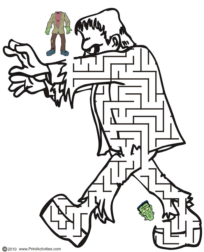 Free printable frankenstein halloween maze halloween maze halloween coloring halloween printables