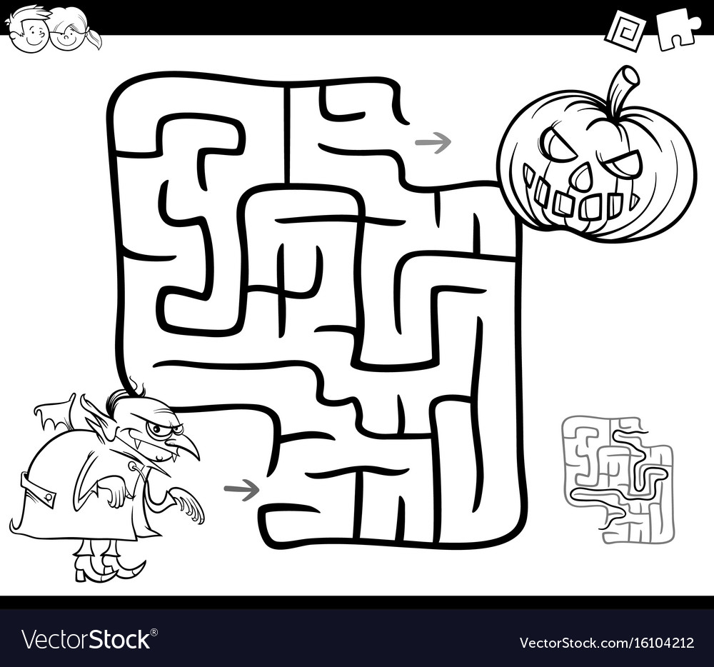 Halloween maze activity for coloring royalty free vector