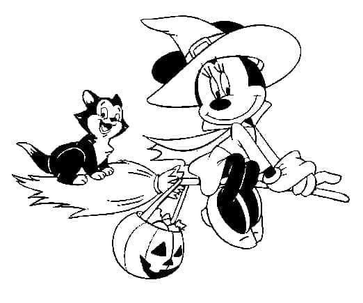 Cute minnie mouse disney halloween coloring page