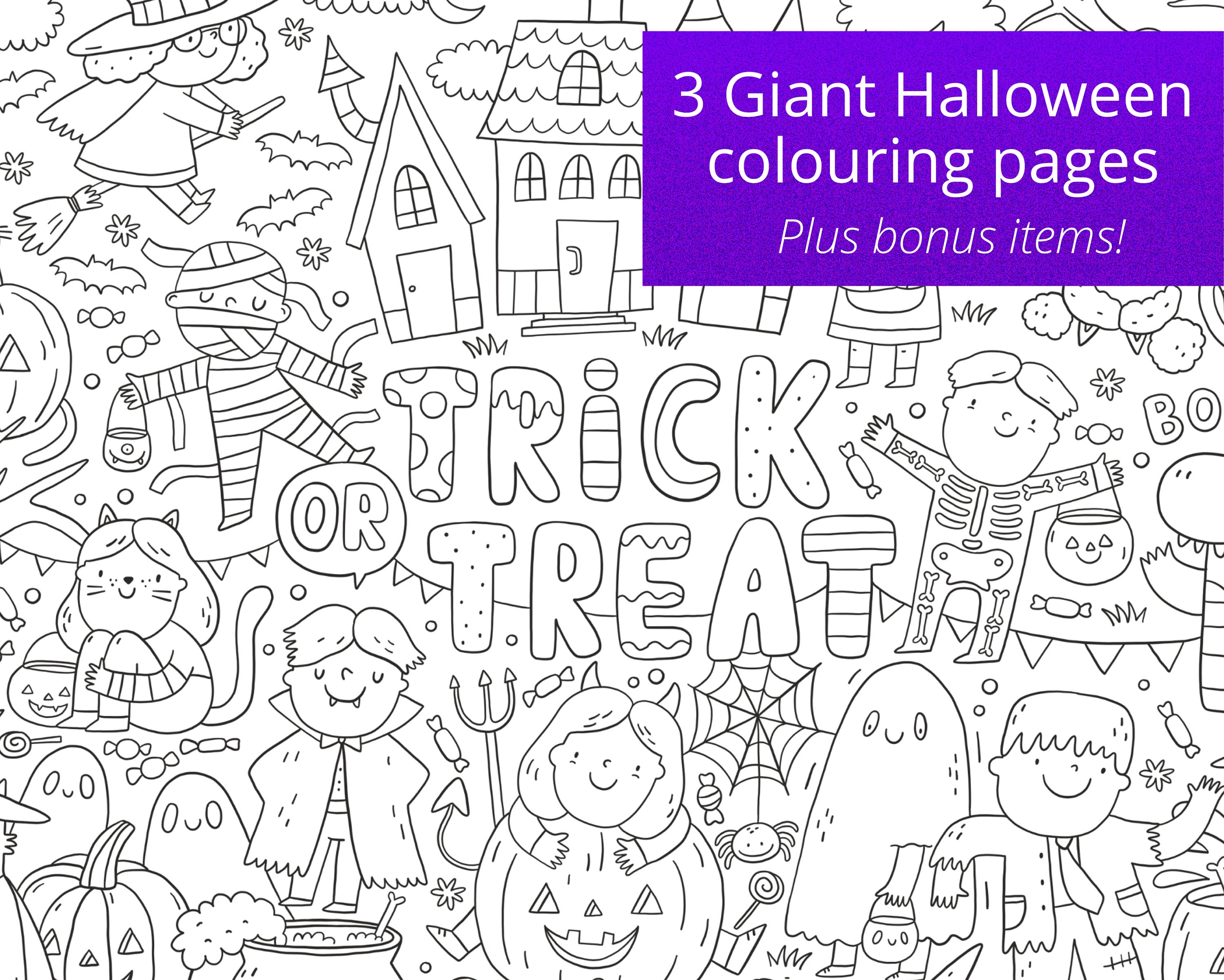 Giant halloween colouring sheets printable halloween colouring pages halloween mindful colouring for kids instant download