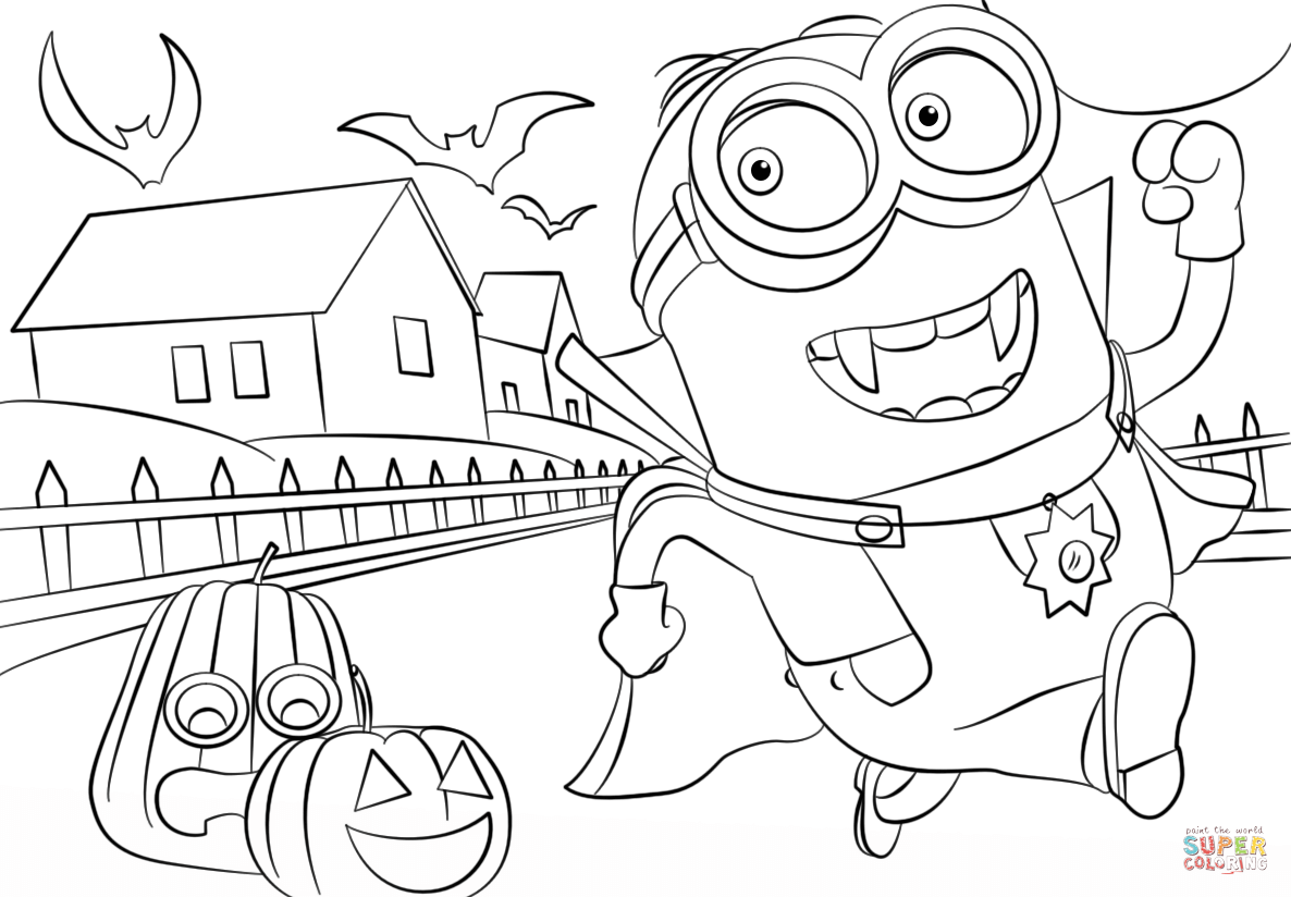Minions hallowen coloring page free printable coloring pages