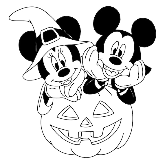 Mickey and minnie mouse with pumpkin digital files svgpdfpngjpeg halloween coloring pages kids coloring pages