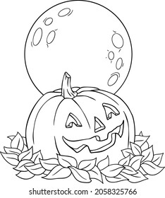 Pumpkin under moon halloween coloring page stock vector royalty free