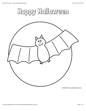 Halloween coloring page with a bat full moon and the words happy halloween moon coloring pages school halloween party halloween coloring pages