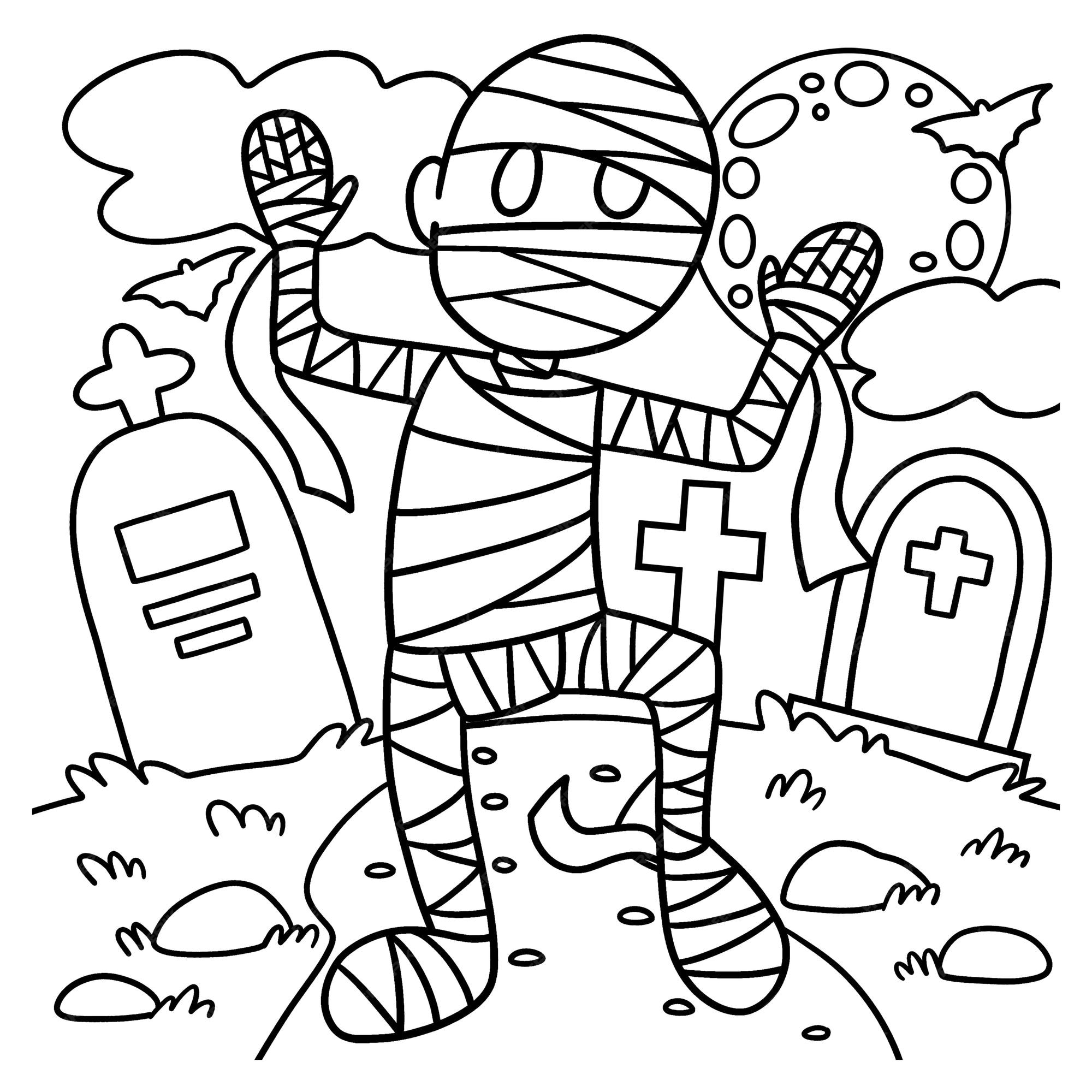 Premium vector mummy halloween coloring page for kids