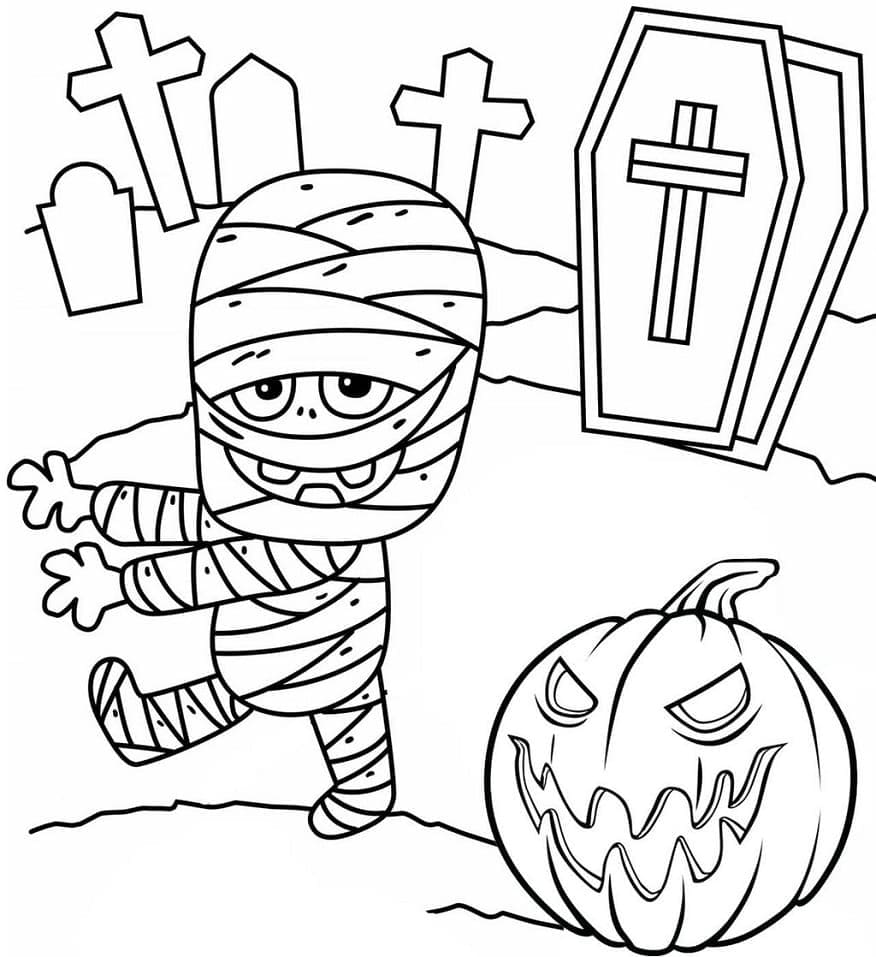 Little halloween mummy coloring page