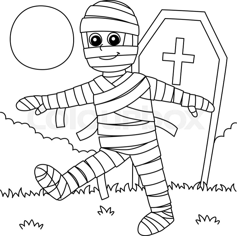 Mummy halloween coloring page for kids stock vector