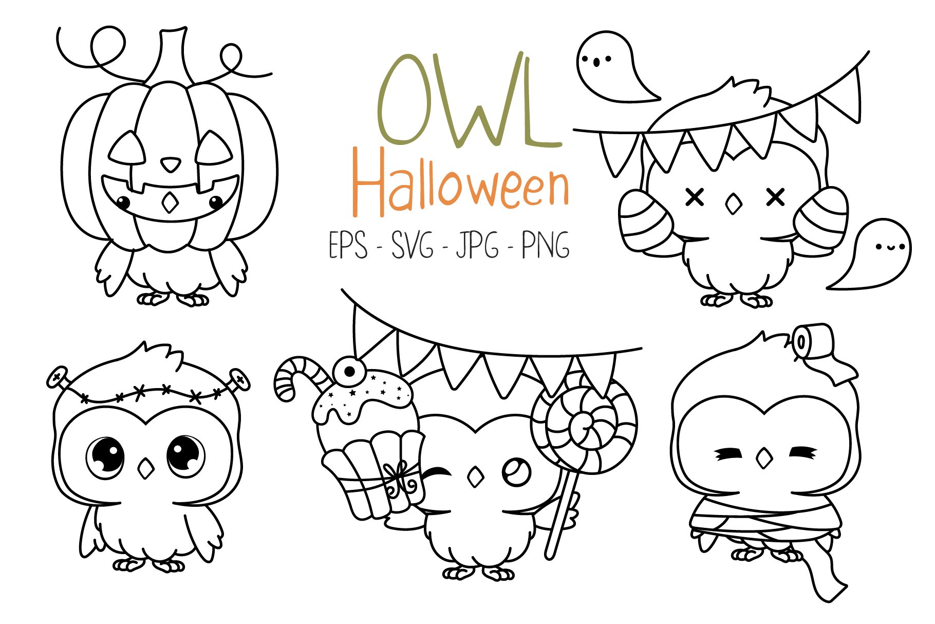 Set halloween owl coloring page