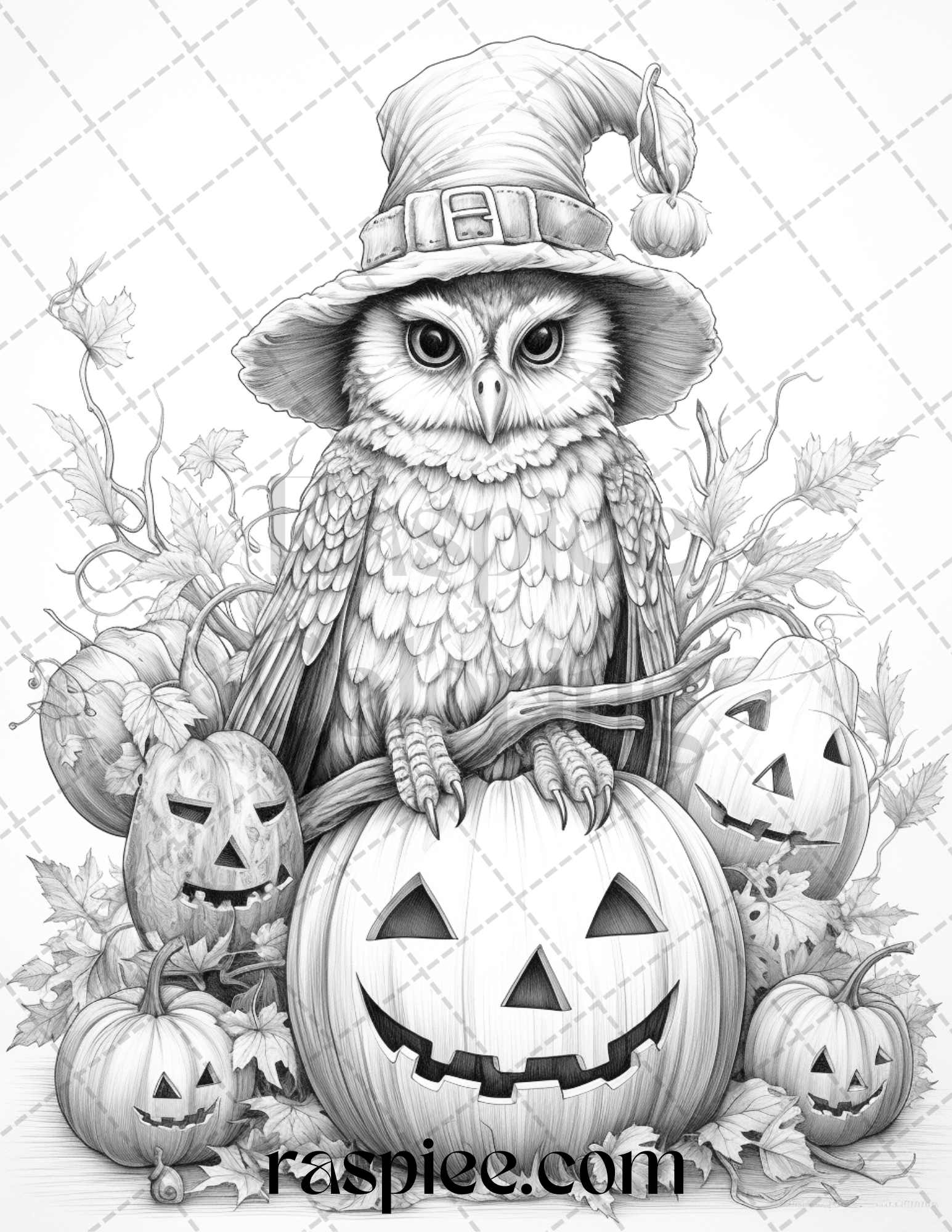 Halloween witch owl grayscale coloring pages for adults and kids prin â coloring