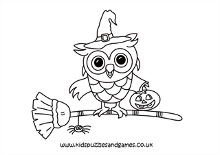 Owl witch on broomstick halloween louring
