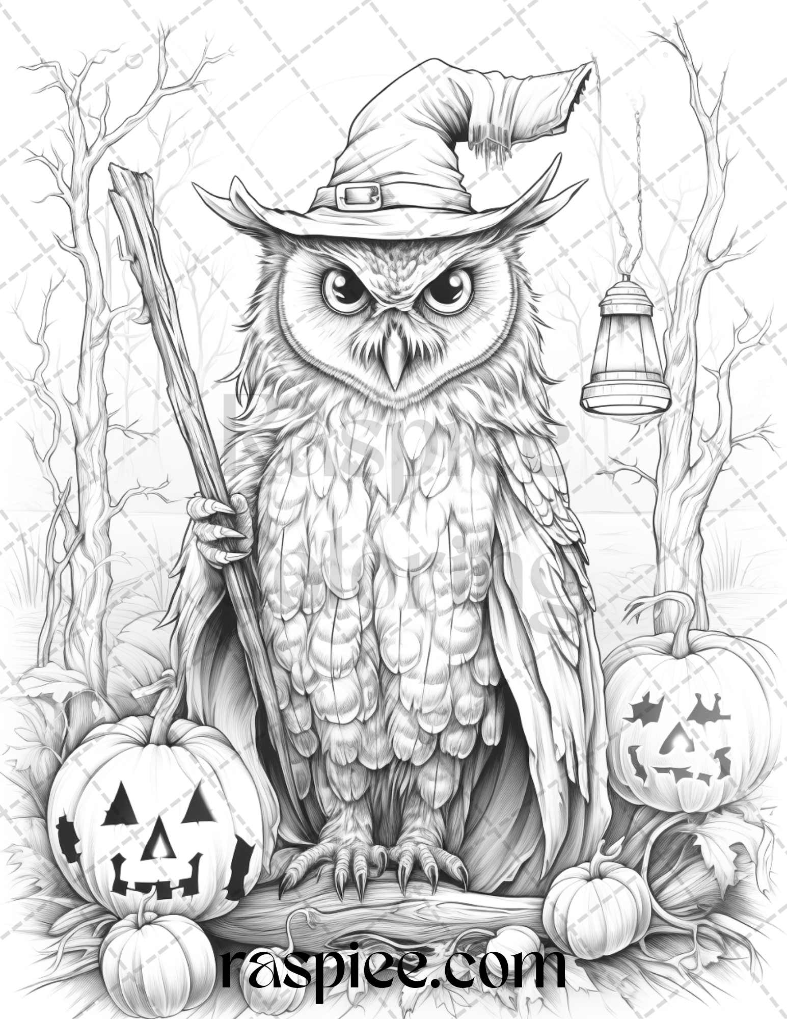 Halloween witch owl grayscale coloring pages for adults and kids prin â coloring