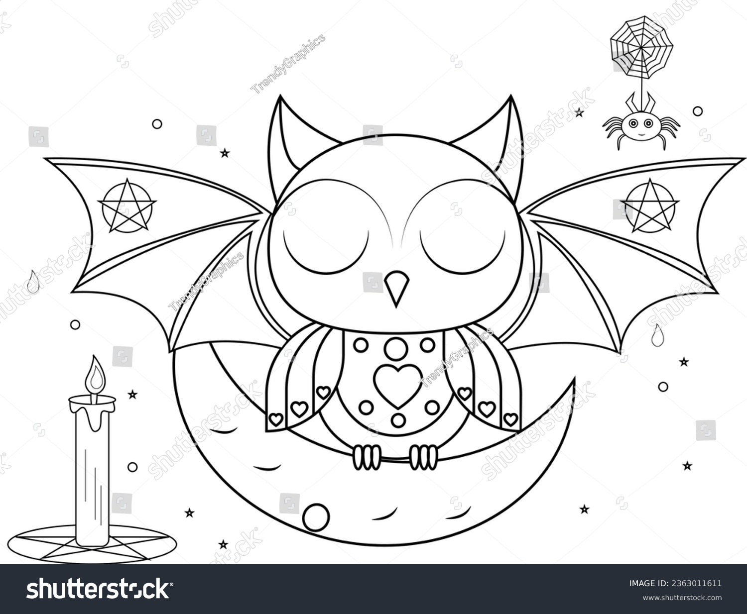 Cute creepy halloween owl coloring pages stock vector royalty free