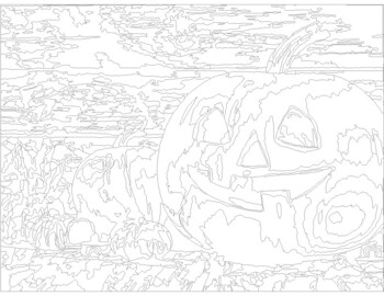 Paint by numbers coloring page with halloween pumpkin print for teens and adults