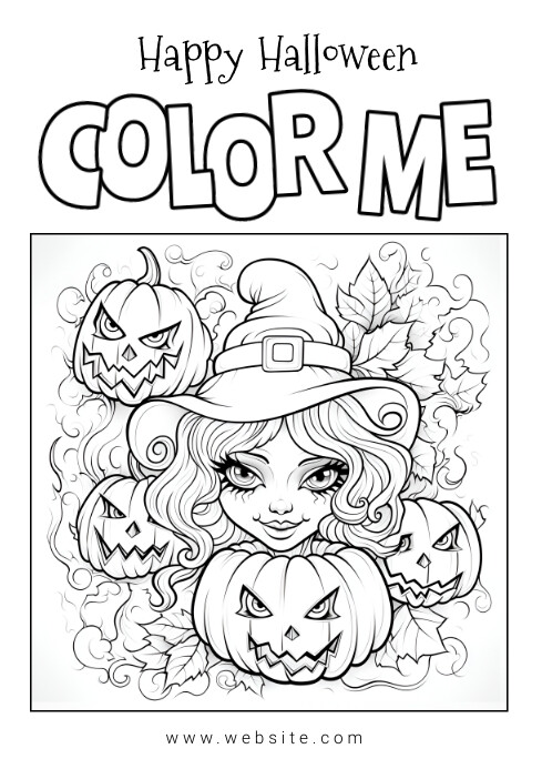 Happy halloween color me coloring page template