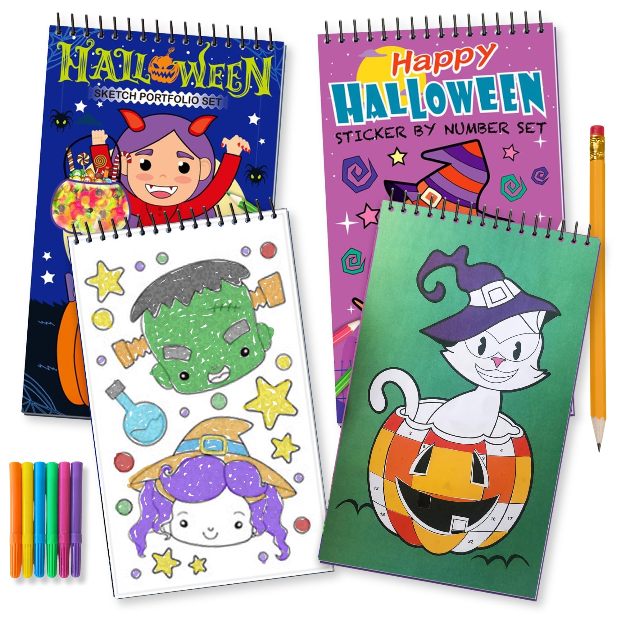 Artcreativity halloween sticker art books sticker by number book with halloween sticker art and coloring pages and coloring book with halloween stickers stencil and markers for kids ages