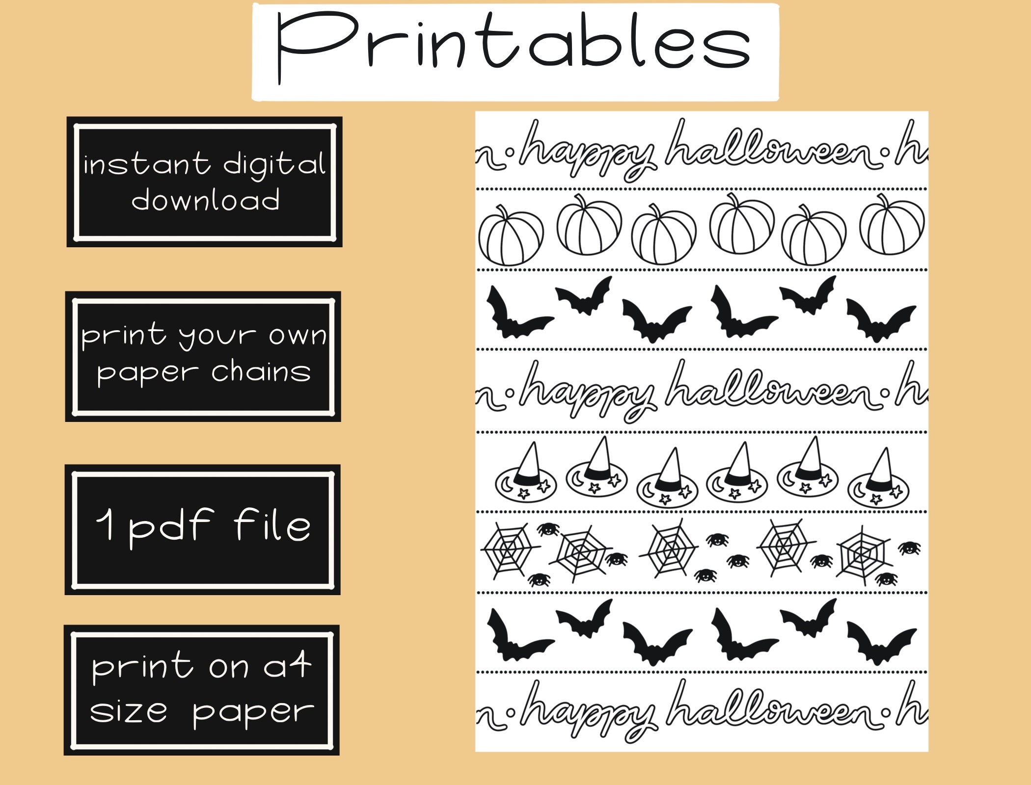 Printable colour in halloween paper chains print at home party decorations