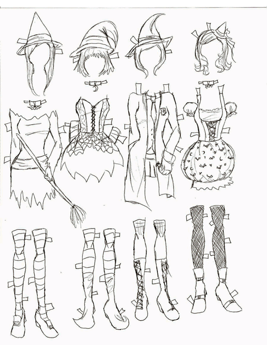 Paper dolls halloween coloring pages