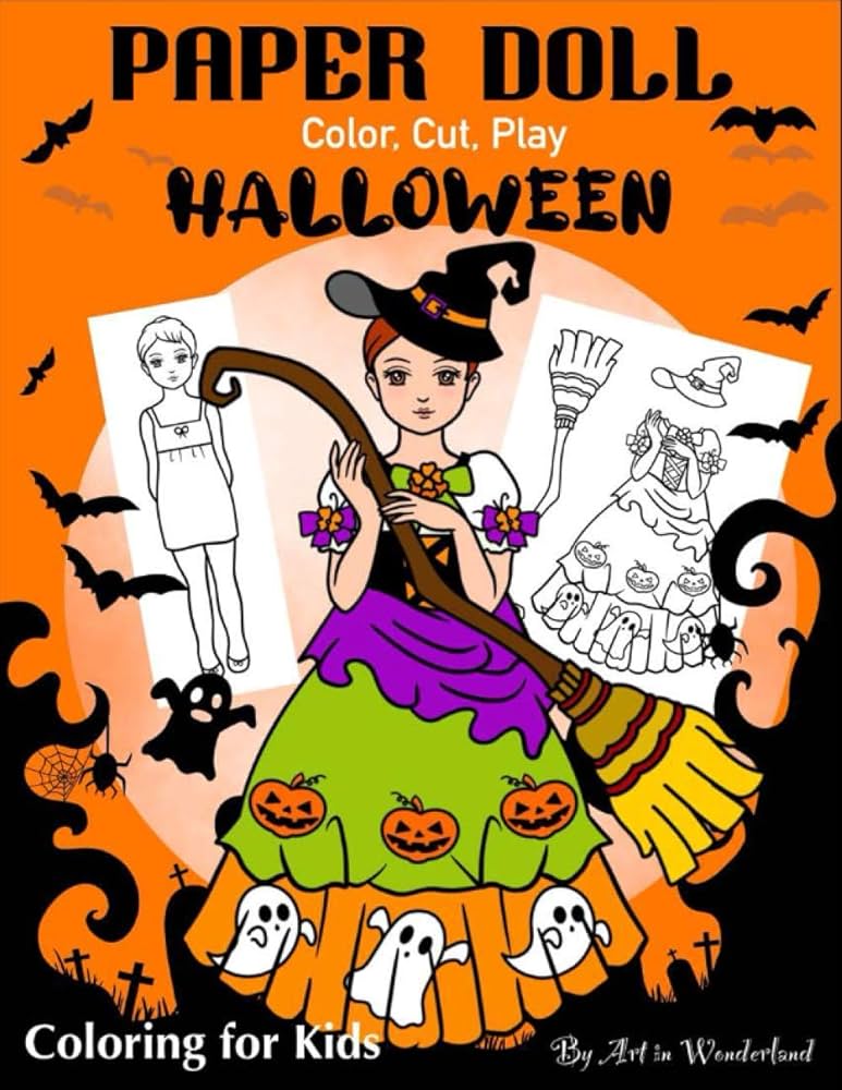 Paper doll color cut play halloween coloring book for kids and adults