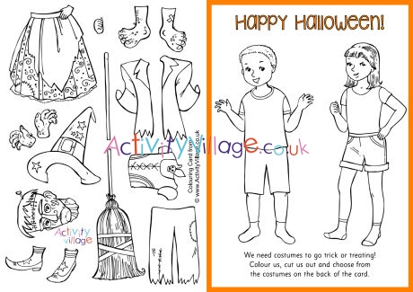 Halloween paper dolls louring card