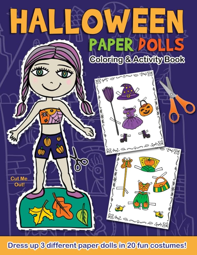 Halloween paper dolls loring and activity book dress up different paper dolls in fun stumes cut out lor mix and match outfits paper doll activity books press little birdie