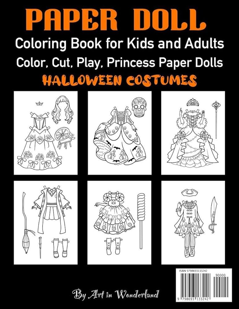 Paper doll color cut play halloween coloring book for kids and adults