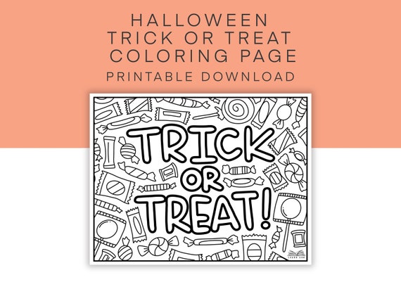 Halloween printable coloring page trick or treat activity sheet candy worksheet download aesthetic coloring sheet fall coloring page