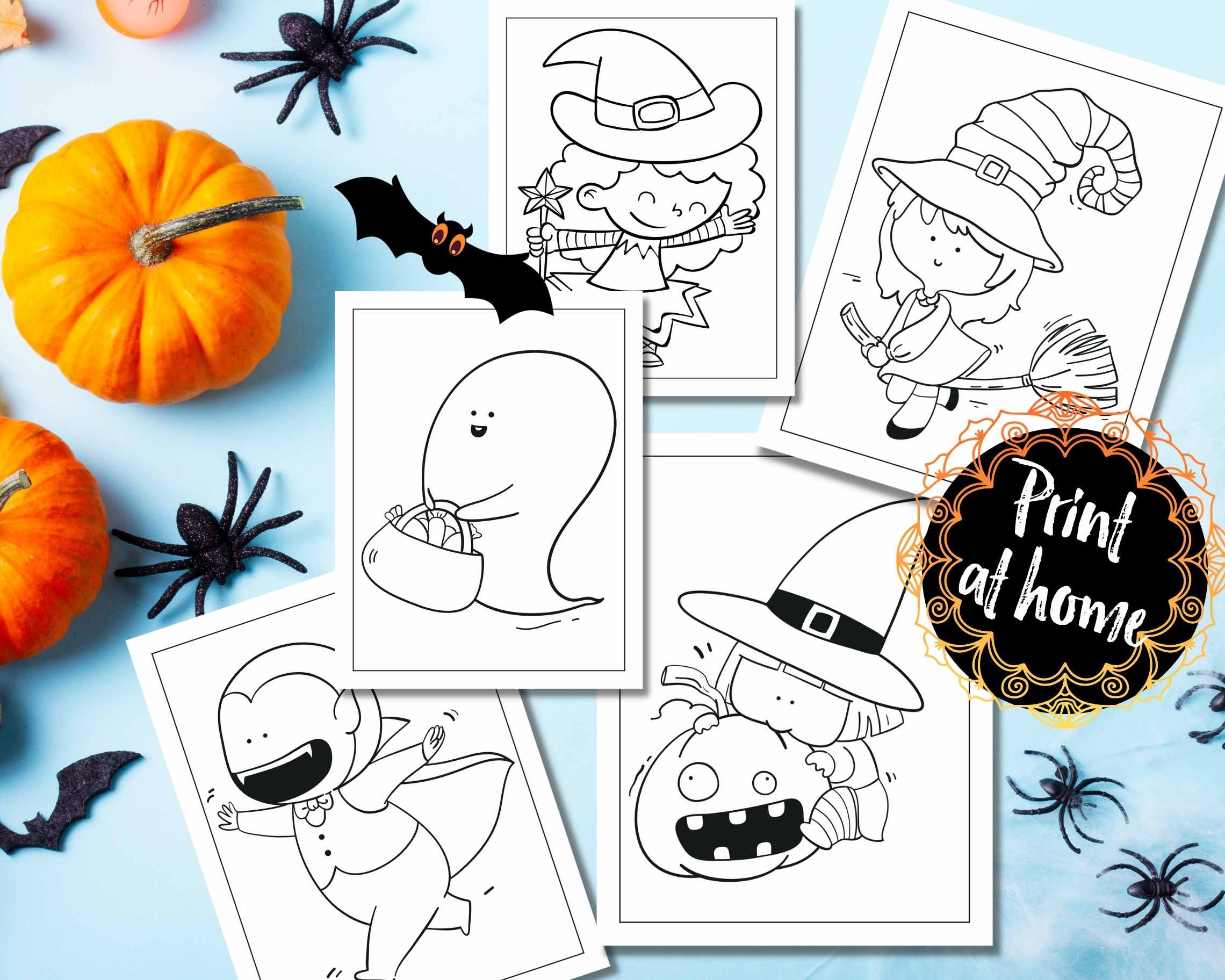 Cute halloween coloring pages lightly sketched