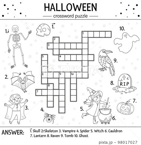 Vector black and white halloween crossword