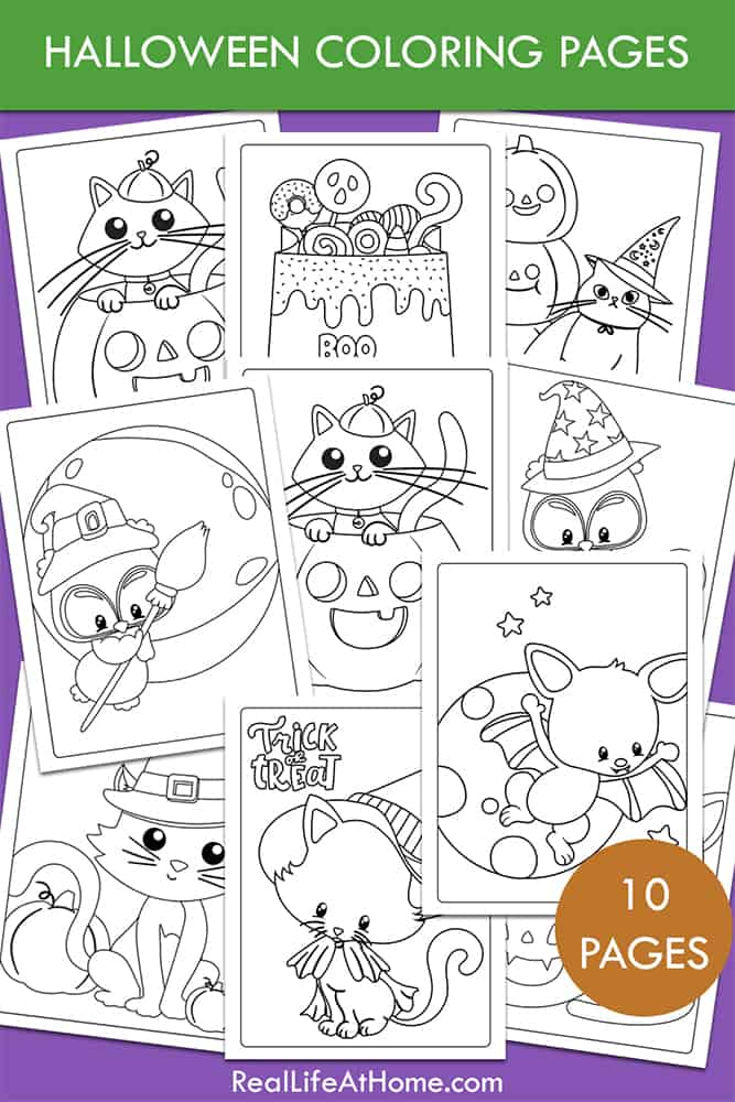 Halloween coloring pages for kids printable set pages