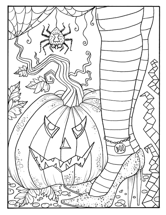 Witchy feet pdf coloring page halloween coloring fun pumpkin witch fall adult coloring page