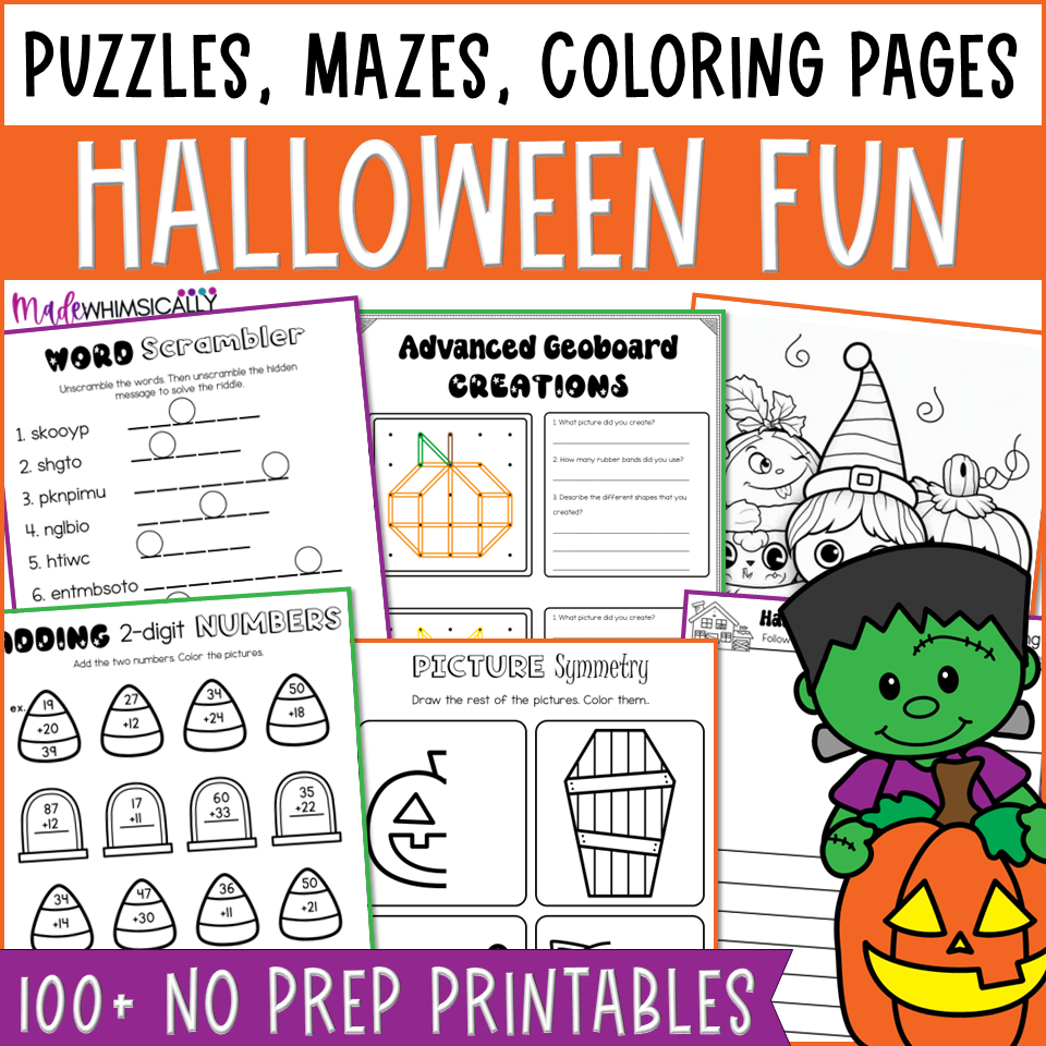 Halloween activities coloring pages mazes puzzles