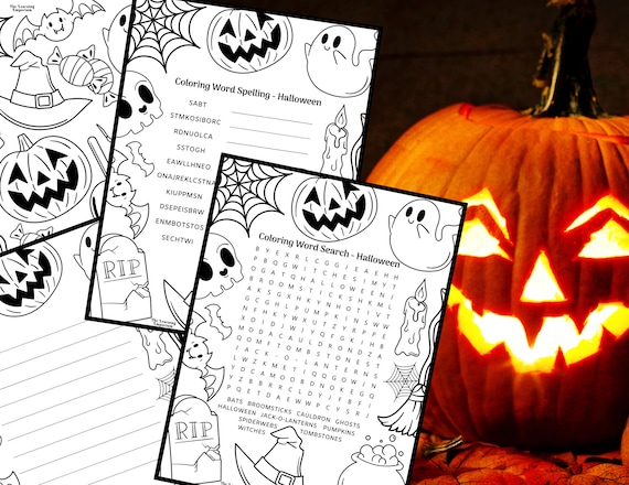 Halloween printable page bundle coloring word search activity sheets coloring sheets coloring pages puzzles word searches