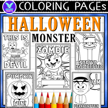 Halloween monster coloring pages writing paper activities no prep