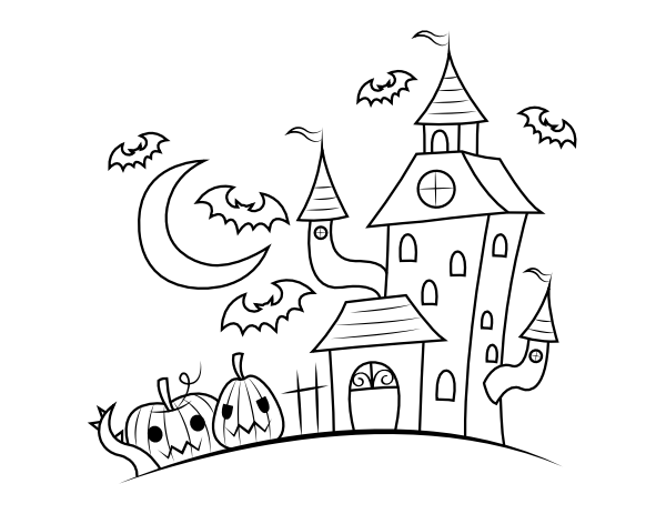 Printable halloween scene coloring page