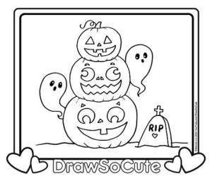 Pumpkins and ghost halloween coloring page â draw so cute