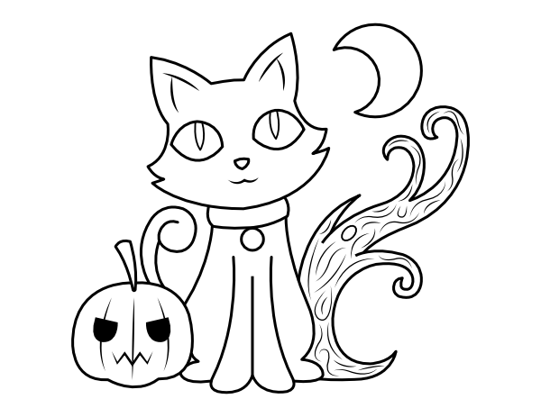 Printable cat halloween scene coloring page