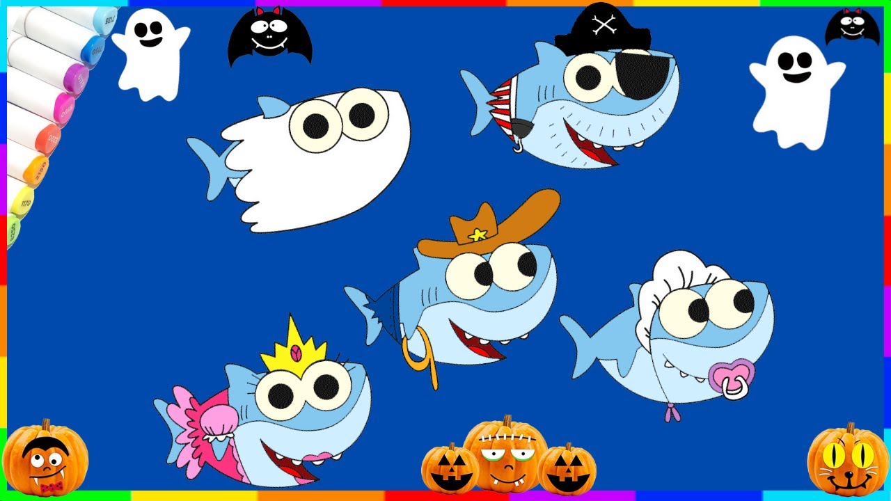 Draw and color most viewed video on scary flying shark baby shark halloween