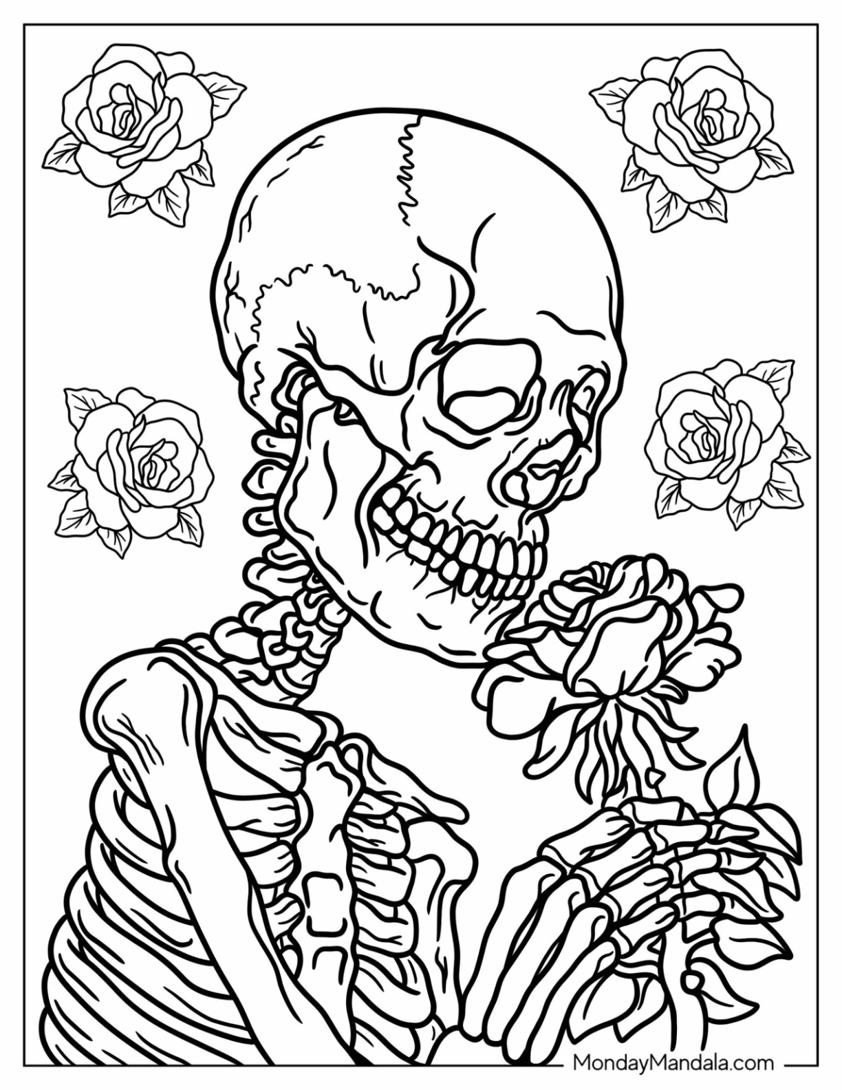 Skeleton coloring pages free pdf printables